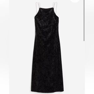 H&M RHINESTONE-STRAP VELOUR DRESS Black Velvet Dress